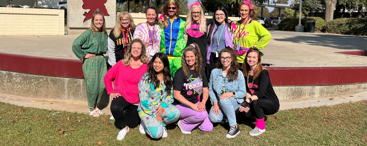 Lincoln staff dressed up for 80s day for Red Ribbon Week